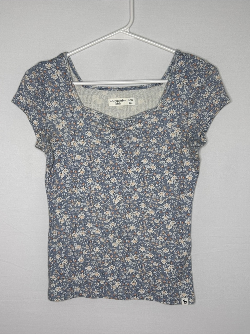 Abercrombie & Fitch Blue Floral Scoop-Neck Short Sleeve Tee